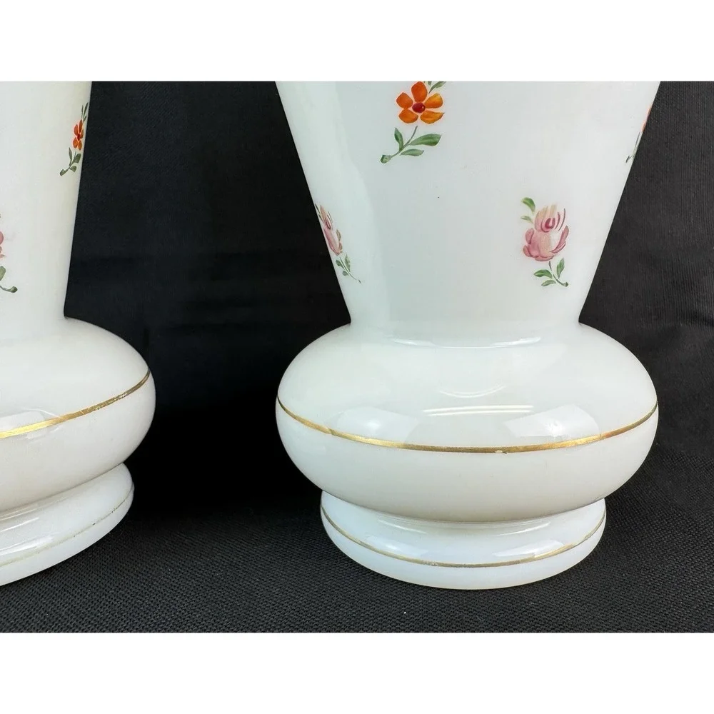Lot Of 2 Vintage Czech White Porcelain Trumpet Style Vases Floral Pink Rose